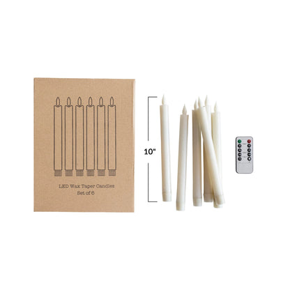 Flameless LED Wax Taper Candles w/ 8 Hour Timer &amp; Remote, Boxed Set of 6