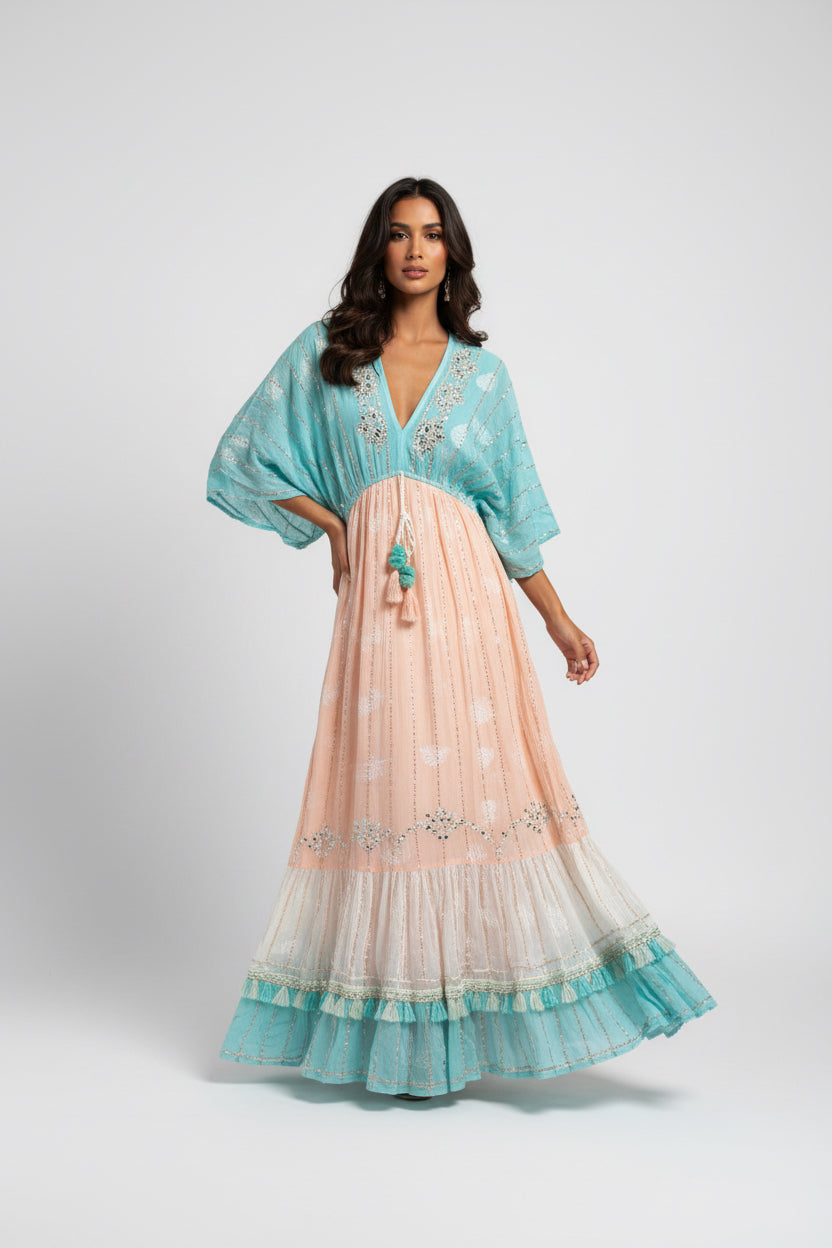 Tri Color Boho Maxi Dress